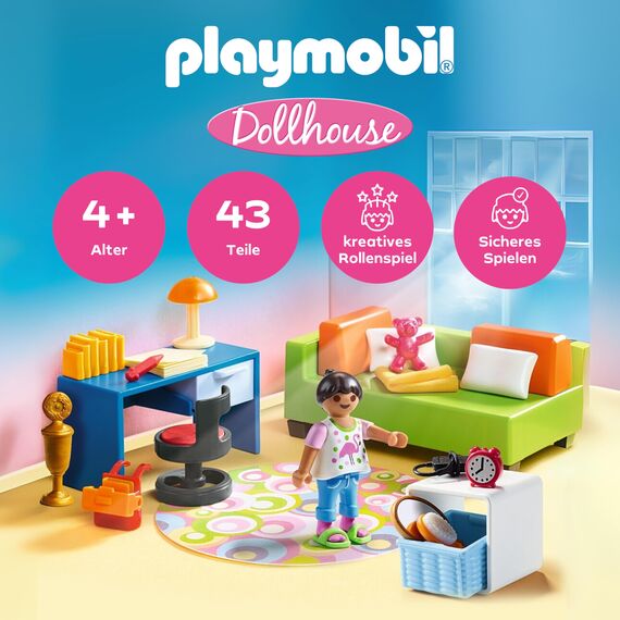 PLAYMOBIL Dollhouse 70209 Jugendzimmer mit Mädchenfigur und Zubehör, Ab 4 Jahren
