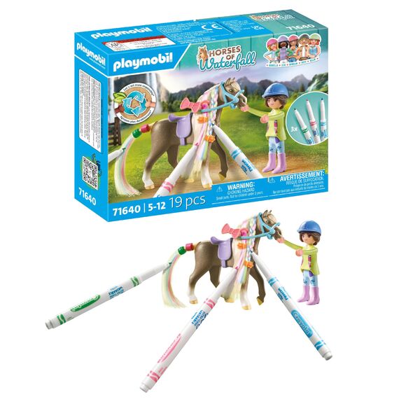 PLAYMOBIL Horses of Waterfall 71640 Kreativset mit Pferd und Stiften, inklusive Einer Figur, einem Pferd und DREI Crayola Stiften, künstlerisches Spielzeug für Kinder ab 5 Jahren
