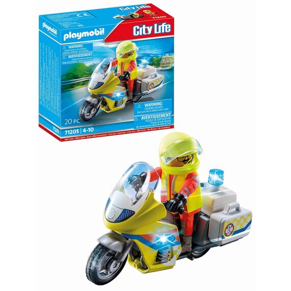 PLAYMOBIL City Life 71205 Notarzt-Motorrad mit Blinklicht, Spielzeug für Kinder ab 4 Jahren