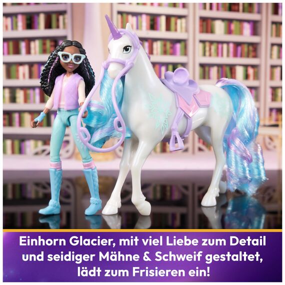 Unicorn Academy Layla und Einhorn Glacier Set - ca. 12 cm große Originalfiguren zur beliebten Netflix Serie mit Zwei Accessoires und Haarbürste für fantasievolles Rollenspiel, für Kinder ab 4 Jahren