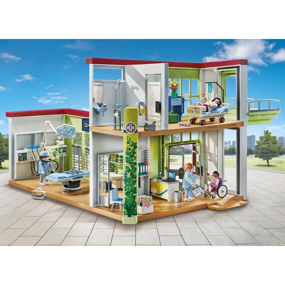 PLAYMOBIL Action Heroes 71615 Modernes Krankenhaus, mit Vier Figuren, medizinischen Geräten und Accessoires, zu über 80 % aus recycelten und biobasierten Materialien, Spielzeug für Kinder ab 4 Jahren