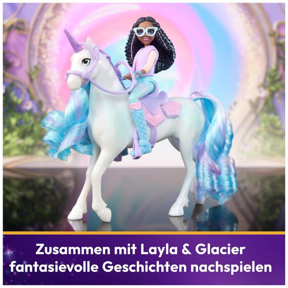 Unicorn Academy Layla und Einhorn Glacier Set - ca. 12 cm große Originalfiguren zur beliebten Netflix Serie mit Zwei Accessoires und Haarbürste für fantasievolles Rollenspiel, für Kinder ab 4 Jahren