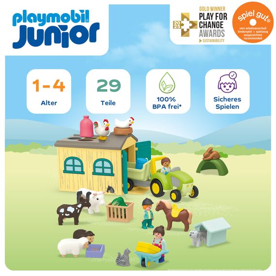 PLAYMOBIL JUNIOR | Bauernhof-Abenteuer | nachhaltiges Spielzeug für Kinder ab 1 Jahr | 71656