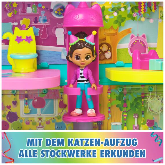 DREAMWORKS GABBY'S DOLLHOUSE - 15-teiliges Purrfect Party Puppenhaus Spielset im Regenbogen-Look, über 60cm mit Gabby-Figur, Möbeln und Geräuscheffekten, ab 3 Jahren
