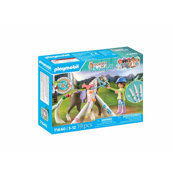 PLAYMOBIL Horses of Waterfall 71640 Kreativset mit Pferd und Stiften, inklusive Einer Figur, einem Pferd und DREI Crayola Stiften, künstlerisches Spielzeug für Kinder ab 5 Jahren