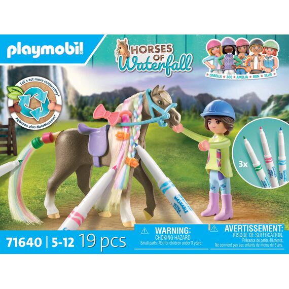 PLAYMOBIL Horses of Waterfall 71640 Kreativset mit Pferd und Stiften, inklusive Einer Figur, einem Pferd und DREI Crayola Stiften, künstlerisches Spielzeug für Kinder ab 5 Jahren