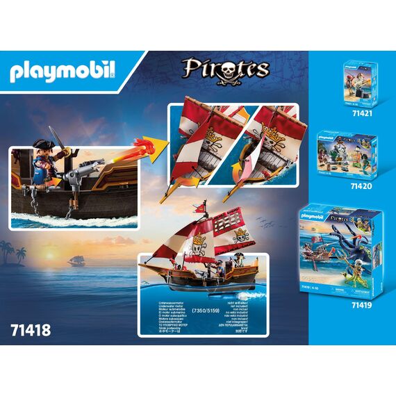 PLAYMOBIL Pirates 71418 Piratenschiff, aufregende Abenteuer auf hoher See, mit umfangreichem Zubehör wie Fernrohr, Kompass und Kanonen, Spielzeug für Kinder ab 4 Jahren