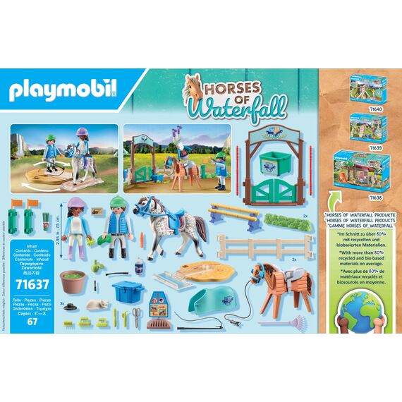 PLAYMOBIL Horses of Waterfall 71637 Moderne Reitschule, inklusive beweglicher Longierplatte, Pferd und umfangreichem Reitzubehör, nachhaltiges Spielzeug für Kinder ab 5 Jahren