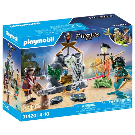 PLAYMOBIL Pirates 71420 Schatzsuche, auf der Suche nach dem Kristallschädel, aufregende Unterwasserwelt mit Pirat und Muränenmann, Spielzeug für Kinder ab 4 Jahren