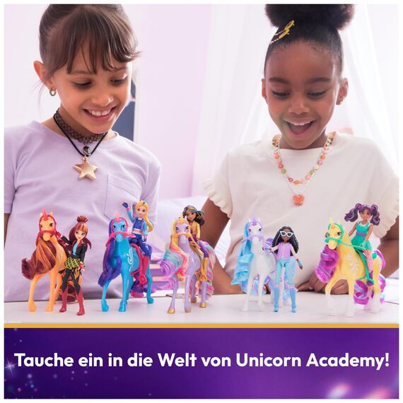 Unicorn Academy Isabel und Einhorn River Set - ca. 12 cm große Originalfiguren zur beliebten Netflix Serie mit Zwei Accessoires und Haarbürste für fantasievolles Rollenspiel, für Kinder ab 4 Jahren