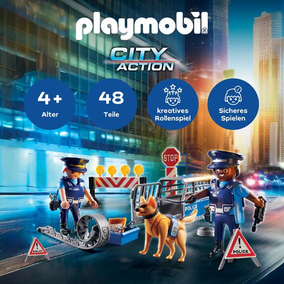 PLAYMOBIL Straßensperre mit Hund