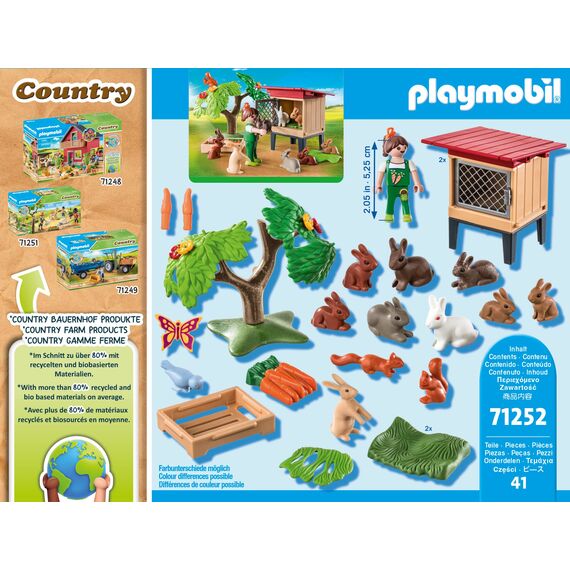 PLAYMOBIL Country 71252 Kaninchenstall, Tiere für den Bio-Bauernhof, Nachhaltiges Spielzeug für Kinder ab 4 Jahren