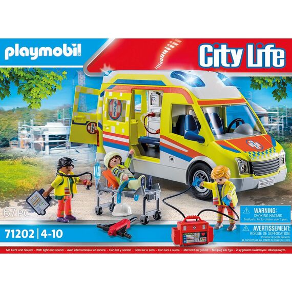 PLAYMOBIL | City Life | Rettungswagen | mit Licht und Soundeffekten | Spielzeug für Kinder ab 4 Jahren | 71202