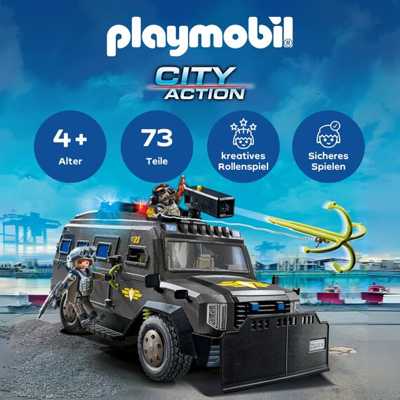 PLAYMOBIL | City Action |SWAT-Geländefahrzeug | mit Licht und Sound | Spielzeug für Kinder ab 5 Jahren | 71144