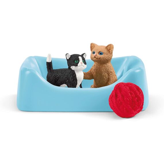 SCHLEICH Farm World | Spielspaß für niedliche Katzen 42501 Tiere Set & Zubehör | detailreiches Mama & Baby Katzen Set | Geschenk für Kinder | Bauernhof Spielzeug ab 3 Jahren | 15 Teile