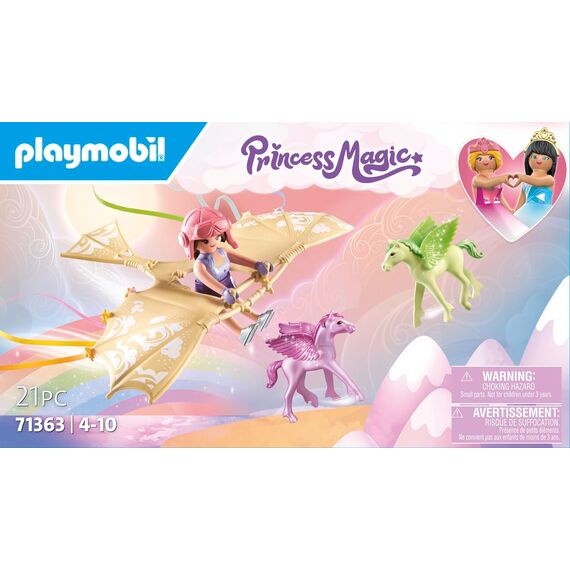 PLAYMOBIL Princess Magic 71363 Himmlischer Ausflug mit Pegasusfohlen, Flugunterricht in den Wolken, mit Einer Prinzessin und Zwei Pegasusfohlen, Spielzeug für Kinder ab 4 Jahren