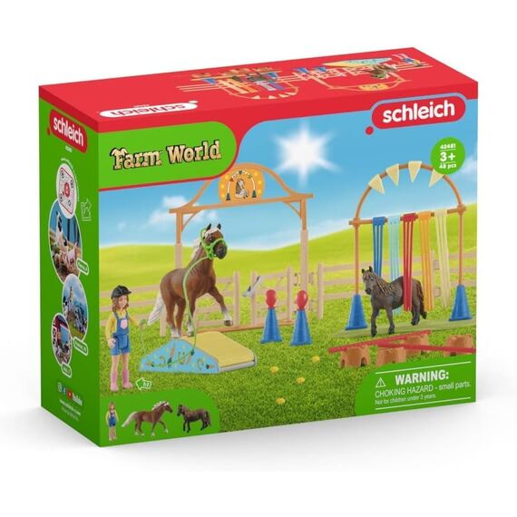 schleich Farm World | Pony Agility Starter-Set 42481 | Spielset mit 2 Ponys, Mädchen, Parcours & Zubehör | kombinierbar & kindgerecht gestaltet | Bauernhof Spielzeug für Kinder ab 3 Jahren | 41 Teile
