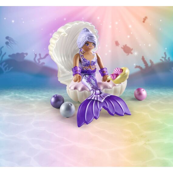 PLAYMOBIL Princess Magic 71502 Meerjungfrau mit Perlmuschel, inklusive Muschelschatulle und Dekomuschel zum Befestigen auf glatten Flächen, Zauberhaftes Spielzeug für Kinder ab 4 Jahren