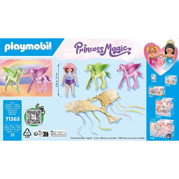 PLAYMOBIL Princess Magic 71363 Himmlischer Ausflug mit Pegasusfohlen, Flugunterricht in den Wolken, mit Einer Prinzessin und Zwei Pegasusfohlen, Spielzeug für Kinder ab 4 Jahren