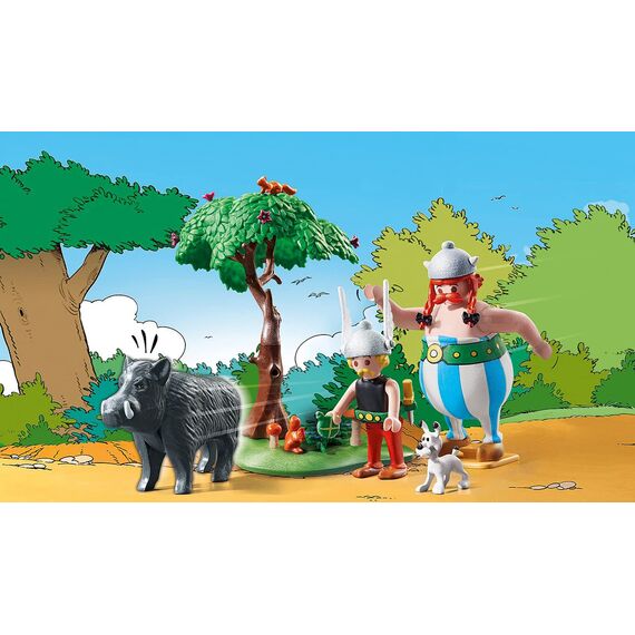 PLAYMOBIL Asterix 71160 Wildschweinjagd, Mit kippbarem Baum, Spielzeug für Kinder ab 5 Jahren