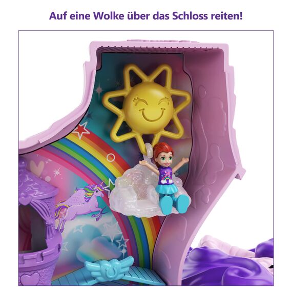 Polly Pocket Einhorn, in Prinzessinnen Schloss Thema, mit 25 Zubehörteilen wie 2 Puppen, Schaukel und Einhorn Haustieren, Polly Pocket Groß, Spielzeug ab 4 Jahre, GVL88