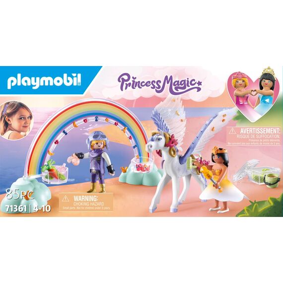 PLAYMOBIL Princess Magic 71361 Himmlischer Pegasus mit Regenbogen, Zauberhaftes Spielset mit Zubehör zum Pflegen und Füttern des Pegasus, Spielzeug für Kinder ab 4 Jahren