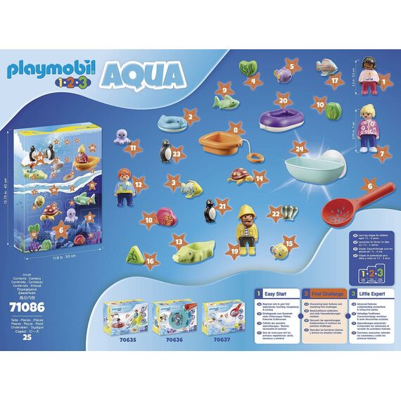 PLAYMOBIL 1.2.3 Aqua 71086 Adventskalender für Kinder: Badespaß, Mit schwimmfähigen Tieren, Badewannenspielzeug, Spielzeug für Kinder ab 1,5 Jahren