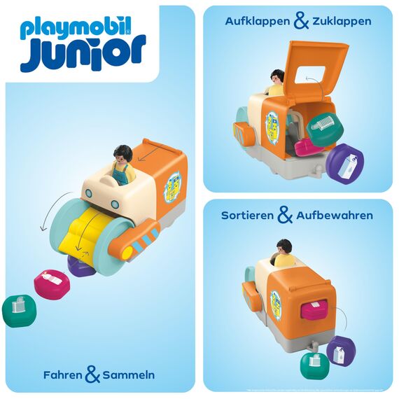 PLAYMOBIL | JUNIOR | Spaßiges Müllsammelfahrzeug | Spielzeug ab 1 Jahr | Fördert Bewusstsein gegen Umweltverschmutzung | Nachhaltiges Spielzeug mit Sammelfunktion & Zubehör | 71774