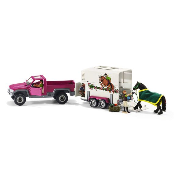 SCHLEICH 42346 Pick-up mit Pferdeanhänger, für Kinder ab 5 Jahren, Horse Club - Spielset