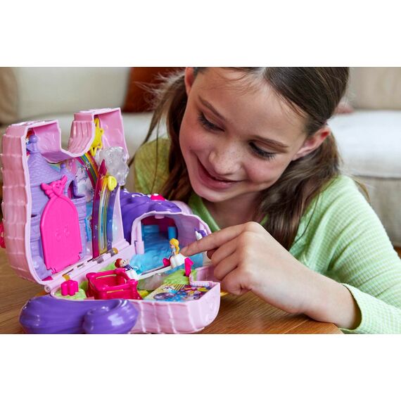 Polly Pocket Einhorn, in Prinzessinnen Schloss Thema, mit 25 Zubehörteilen wie 2 Puppen, Schaukel und Einhorn Haustieren, Polly Pocket Groß, Spielzeug ab 4 Jahre, GVL88