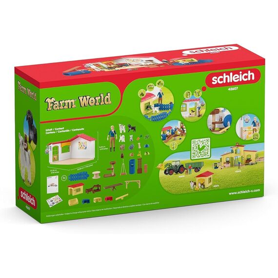 SCHLEICH Farm World | Tierhotel 42607 | Set inkl. Haus, Stall, Pflegerin, Hund, Katze, Meerschweinchen & Zubehör | tolles Geschenk für Jungen und Mädchen | Bauernhof Spielzeug ab 3 Jahre | 54 Teile