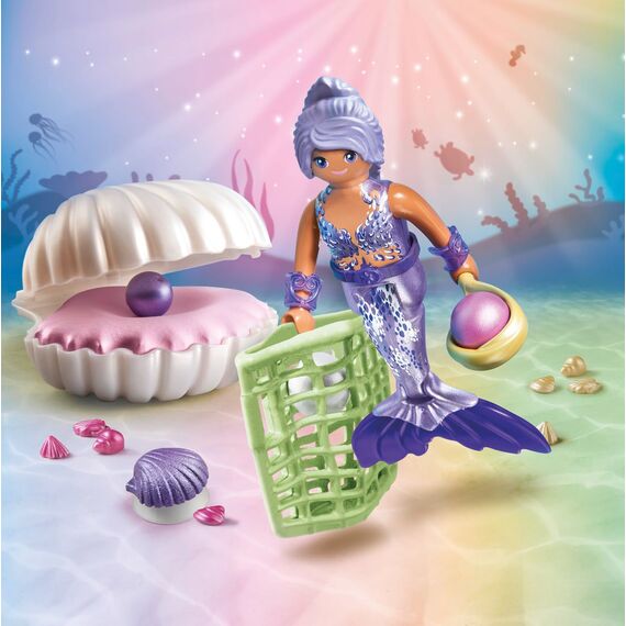 PLAYMOBIL Princess Magic 71502 Meerjungfrau mit Perlmuschel, inklusive Muschelschatulle und Dekomuschel zum Befestigen auf glatten Flächen, Zauberhaftes Spielzeug für Kinder ab 4 Jahren