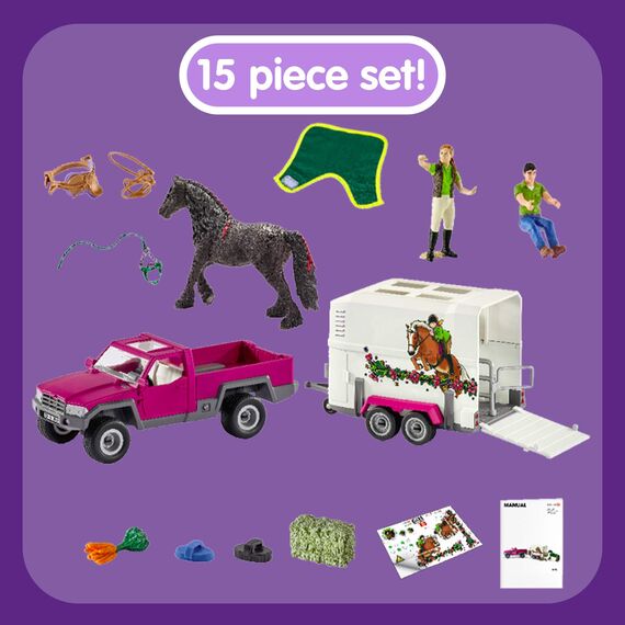 SCHLEICH 42346 Pick-up mit Pferdeanhänger, für Kinder ab 5 Jahren, Horse Club - Spielset