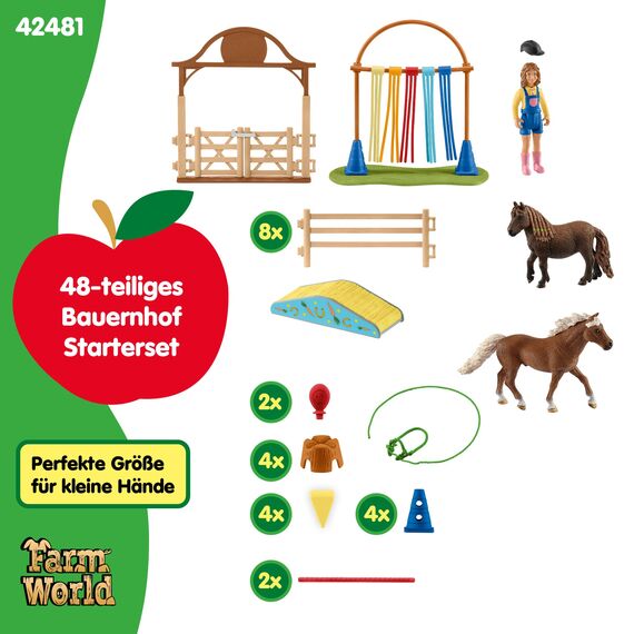 schleich Farm World | Pony Agility Starter-Set 42481 | Spielset mit 2 Ponys, Mädchen, Parcours & Zubehör | kombinierbar & kindgerecht gestaltet | Bauernhof Spielzeug für Kinder ab 3 Jahren | 41 Teile