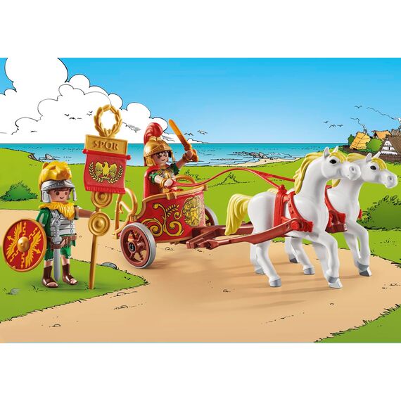PLAYMOBIL Asterix 71543 Römischer Streitwagen, Reise durch das Land, inklusive Abnehmbarer Helme, Armreifen und Umhang, detailreiches Spielzeug für Kinder ab 5 Jahren