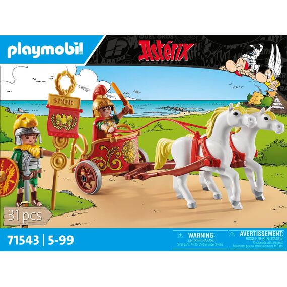PLAYMOBIL Asterix 71543 Römischer Streitwagen, Reise durch das Land, inklusive Abnehmbarer Helme, Armreifen und Umhang, detailreiches Spielzeug für Kinder ab 5 Jahren