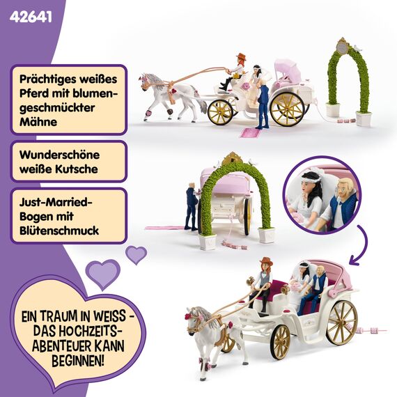 SCHLEICH Horse Club | Hochzeitskutsche 42641 | Brautpaar mit Kutsche, Hannah und Pferd sowie Zubehör | tolles Geschenk für Mädchen und Jungen | Spielzeug für Kinder ab 5 Jahren | Set aus 106 Teilen