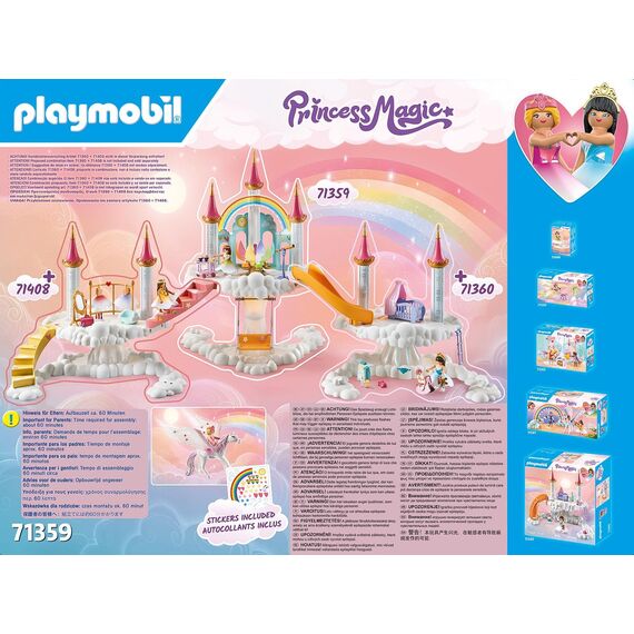 PLAYMOBIL Princess Magic 71359 Himmlisches Regenbogen-Schloss, magische Welt mit leuchtender Regenbogenblume, Schmetterlingsring, Pegas und Prinzessinnen, ab 4 Jahren