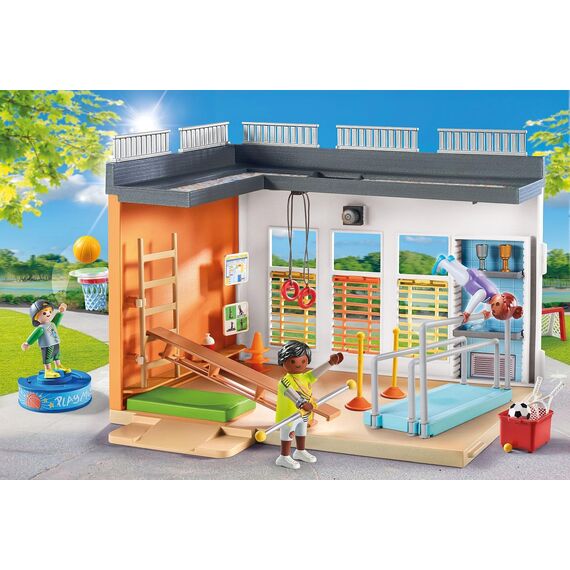 PLAYMOBIL City Life 71328 Anbau Turnhalle, Turnhallen Anbau mit Basketballkorb, Slalomstangen, Fußballtor, Tenniszubehör und mehr, Spielzeug für Kinder ab 4 Jahren