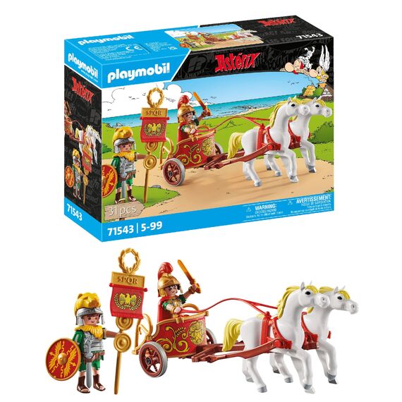 PLAYMOBIL Asterix 71543 Römischer Streitwagen, Reise durch das Land, inklusive Abnehmbarer Helme, Armreifen und Umhang, detailreiches Spielzeug für Kinder ab 5 Jahren