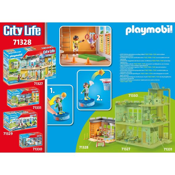 PLAYMOBIL City Life 71328 Anbau Turnhalle, Turnhallen Anbau mit Basketballkorb, Slalomstangen, Fußballtor, Tenniszubehör und mehr, Spielzeug für Kinder ab 4 Jahren