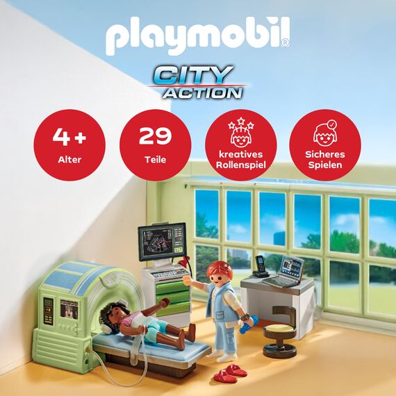 PLAYMOBIL Action Heroes 71618 MRT mit Patient, realistische Untersuchung beim Radiologen, zu über 80 % aus recycelten und biobasierten Materialien, detailreiches Spielzeug für Kinder ab 4 Jahren