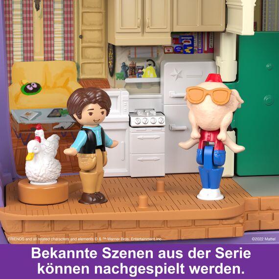 Polly Pocket Friends Schatulle - Central-Perk-Kaffeetasse, 6 Hauptdarsteller, 9 Zubehörteile, 3 Friends-Orte, ausstellbare Premium-Verpackung, für Sammler ab 14 Jahren, HKV74