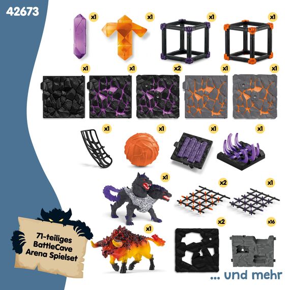 schleich ELDRADOR CREATURES | BATTLE CAVE Arena: Lava vs. Schatten 42673 | Set aus 2 x ELDRADOR Battle Cave, 2 x Monster und 2 x Kristall | Caves zur Arena stapelbar | Spielzeug ab 7 Jahren | 71 Teile