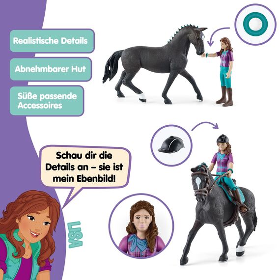 SCHLEICH Horse Club | Lisa & Storm 42541 | bewegliche Mädchenfigur mit Pferd, Sattel, & Zubehör | Geschenk für Mädchen und Jungen | Pferde Spielzeug ab 5 Jahren | 10 Teile | exklusiv bei Amazon