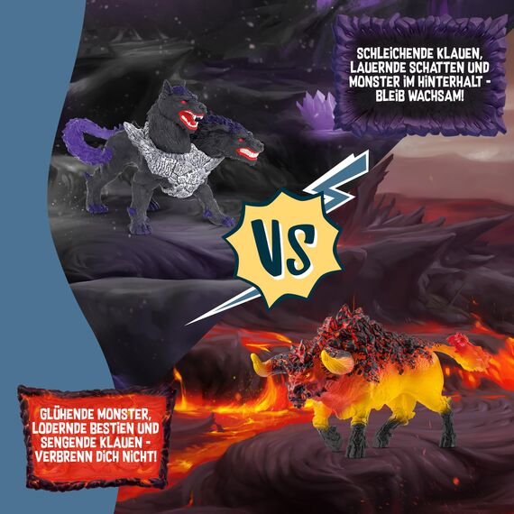 schleich ELDRADOR CREATURES | BATTLE CAVE Arena: Lava vs. Schatten 42673 | Set aus 2 x ELDRADOR Battle Cave, 2 x Monster und 2 x Kristall | Caves zur Arena stapelbar | Spielzeug ab 7 Jahren | 71 Teile