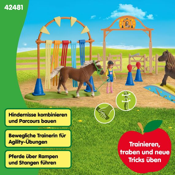schleich Farm World | Pony Agility Starter-Set 42481 | Spielset mit 2 Ponys, Mädchen, Parcours & Zubehör | kombinierbar & kindgerecht gestaltet | Bauernhof Spielzeug für Kinder ab 3 Jahren | 41 Teile