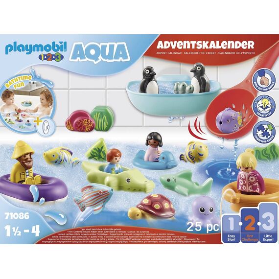 PLAYMOBIL 1.2.3 Aqua 71086 Adventskalender für Kinder: Badespaß, Mit schwimmfähigen Tieren, Badewannenspielzeug, Spielzeug für Kinder ab 1,5 Jahren