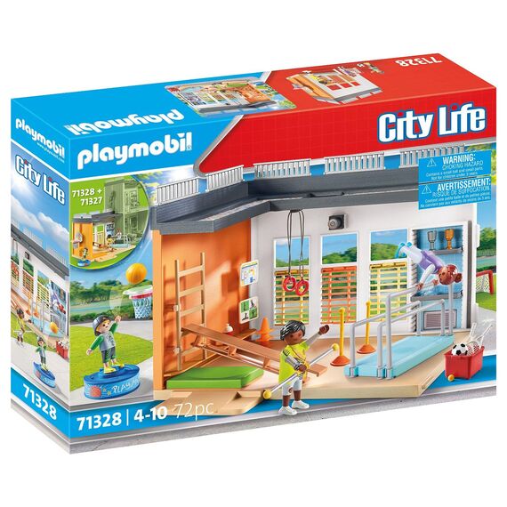 PLAYMOBIL City Life 71328 Anbau Turnhalle, Turnhallen Anbau mit Basketballkorb, Slalomstangen, Fußballtor, Tenniszubehör und mehr, Spielzeug für Kinder ab 4 Jahren