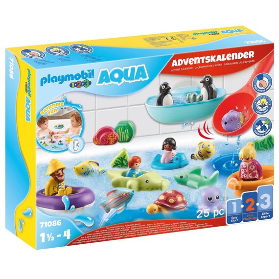 PLAYMOBIL 1.2.3 Aqua 71086 Adventskalender für Kinder: Badespaß, Mit schwimmfähigen Tieren, Badewannenspielzeug, Spielzeug für Kinder ab 1,5 Jahren